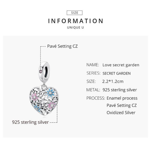 925 Sterling Silver Secret Garden Heart Pendant For Diy Bracelets & Necklaces Charms & Pendants