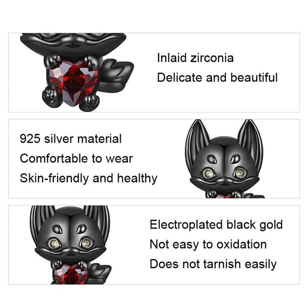 925 Sterling Silver Small Fox Bracelet With Black Gold Plating And Beads Charms & Pendants