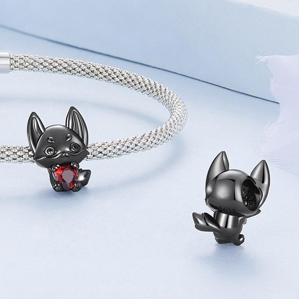 925 Sterling Silver Small Fox Bracelet With Black Gold Plating And Beads Charms & Pendants