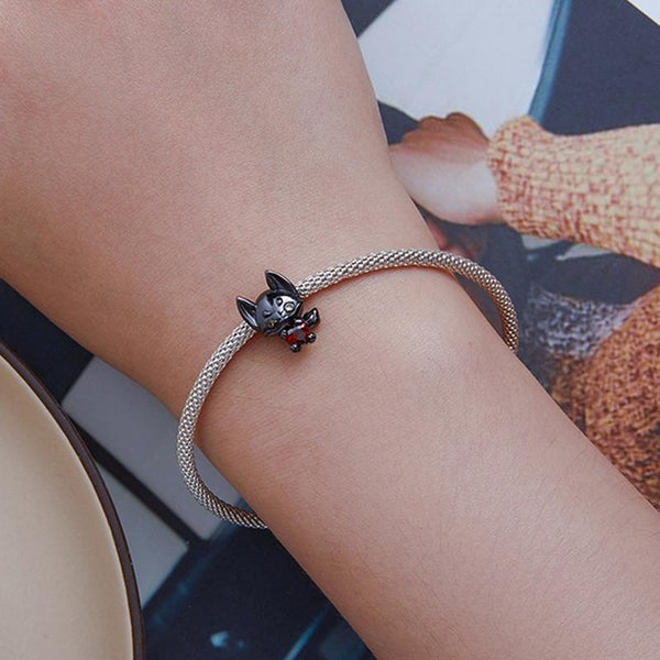 925 Sterling Silver Small Fox Bracelet With Black Gold Plating And Beads Charms & Pendants