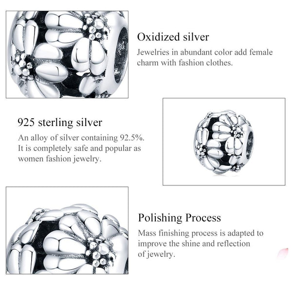 925 Sterling Silver Daisy Beads For Diy Bracelets & Necklaces Charms & Pendants