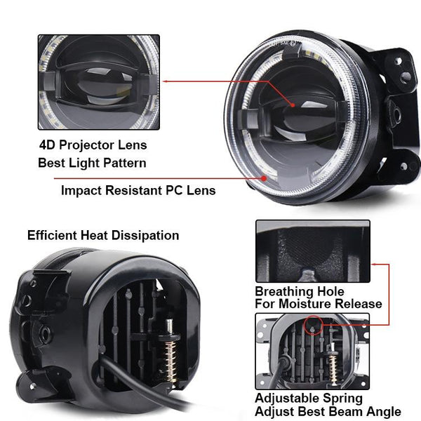 2 Pcs 4 Inch Car Led Angel Eyes Spotlight Modified Fog Lights For Jeep Wrangler / Dodge Chrysler Pt Cruiser Led Car Lights