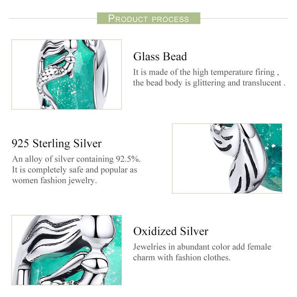 925 Sterling Silver Green Mermaid Glass Bead For Diy Bracelet Charms & Pendants