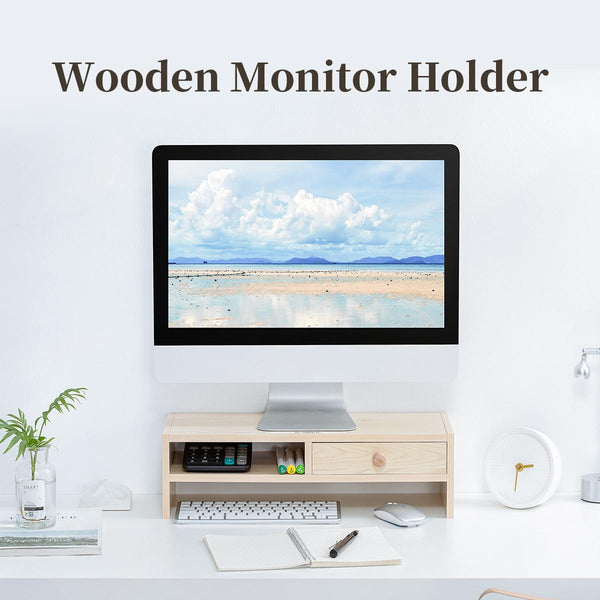 Wood Grain Monitor Stand With Drawer 2 Layers Monitor Mounts & Stands