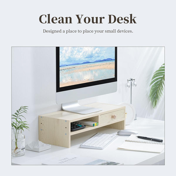 Wood Grain Monitor Stand With Drawer 2 Layers Monitor Mounts & Stands