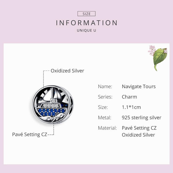 925 Sterling Silver Blue Zircon Sailing Charm For Diy Bracelets Charms & Pendants
