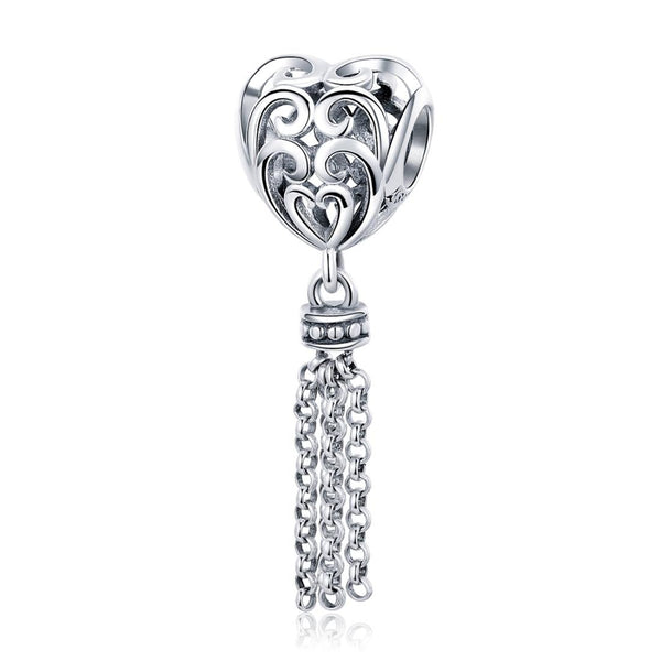 925 Sterling Silver Love Heart Beads Tassel Charms & Pendants