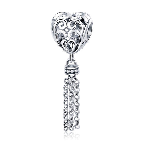 925 Sterling Silver Love Heart Beads Tassel Charms & Pendants