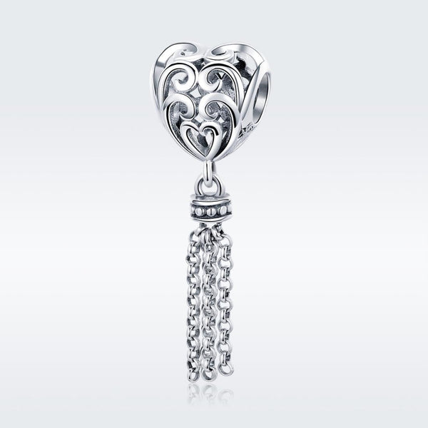 925 Sterling Silver Love Heart Beads Tassel Charms & Pendants