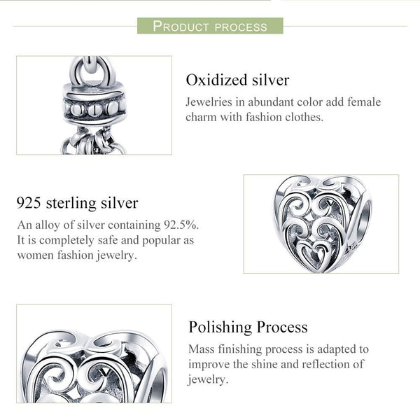 925 Sterling Silver Love Heart Beads Tassel Charms & Pendants