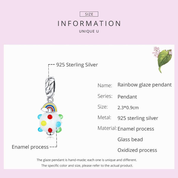 925 Sterling Silver Rainbow Glaze Pendant For Diy Bracelets & Necklaces Charms & Pendants