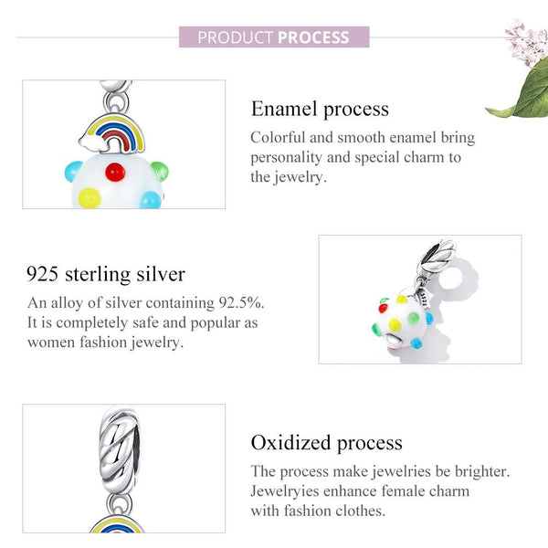 925 Sterling Silver Rainbow Glaze Pendant For Diy Bracelets & Necklaces Charms & Pendants