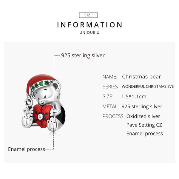 925 Sterling Silver Christmas Bear Charm For Diy Bracelets & Necklaces Charms & Pendants