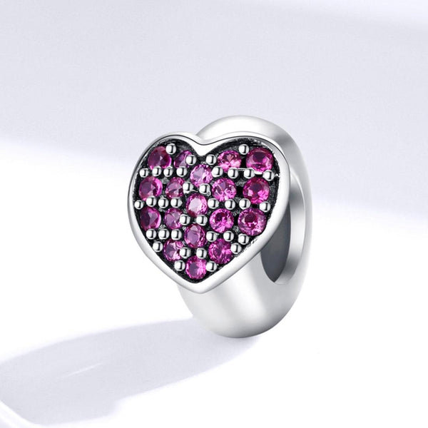 925 Sterling Silver Love Heart Pink Zircon Bracelet / Necklace Charm Charms & Pendants