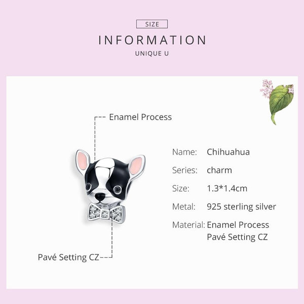 925 Sterling Silver Charming Chihuahua Beaded Bracelet Charms & Pendants