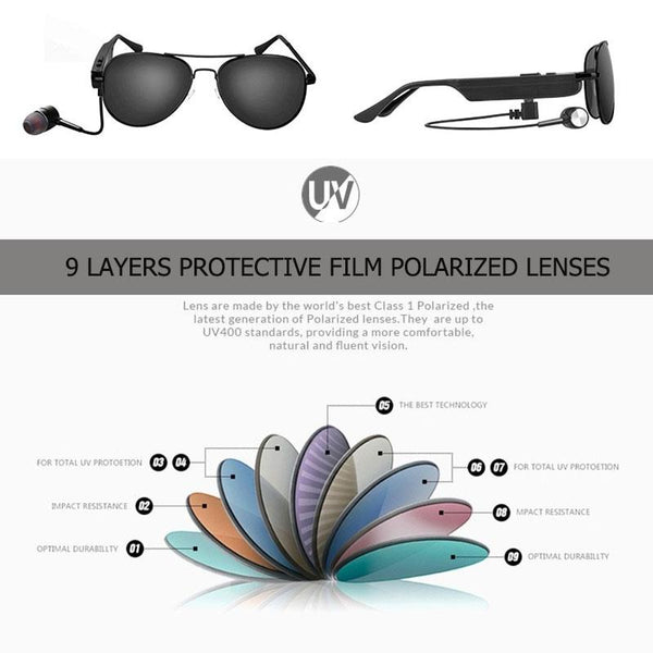 A8 Wireless Bluetooth Sunglasses Music Earphones Smart Glasses Earbud Hands Free With Mic Earbuds
