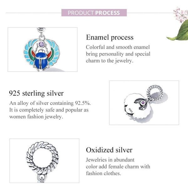 925 Sterling Silver Scarab Pendant For Bracelets & Necklaces Charms & Pendants