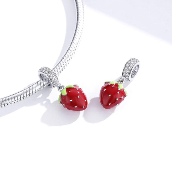 925 Sterling Silver Beaded Strawberry Pendant For Diy Bracelets Charms & Pendants