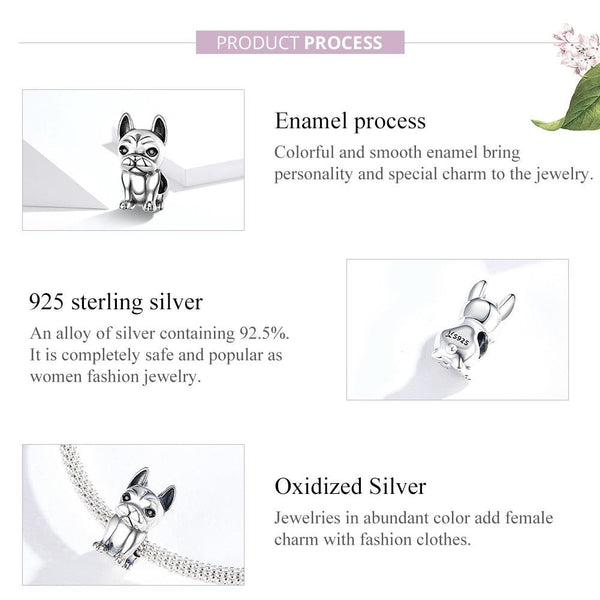 925 Sterling Silver French Bulldog Beaded Diy Bracelet Charms & Pendants