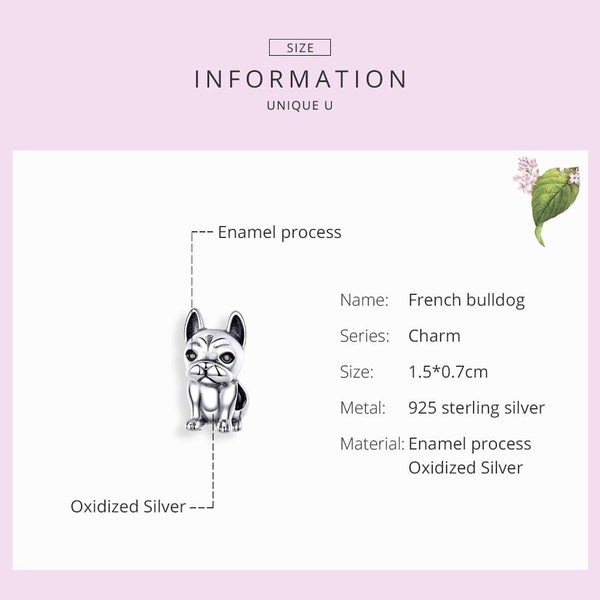 925 Sterling Silver French Bulldog Beaded Diy Bracelet Charms & Pendants