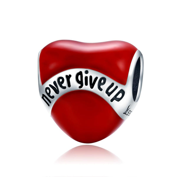 925 Sterling Silver Heart Shaped Beads In Never Give Up Charms & Pendants