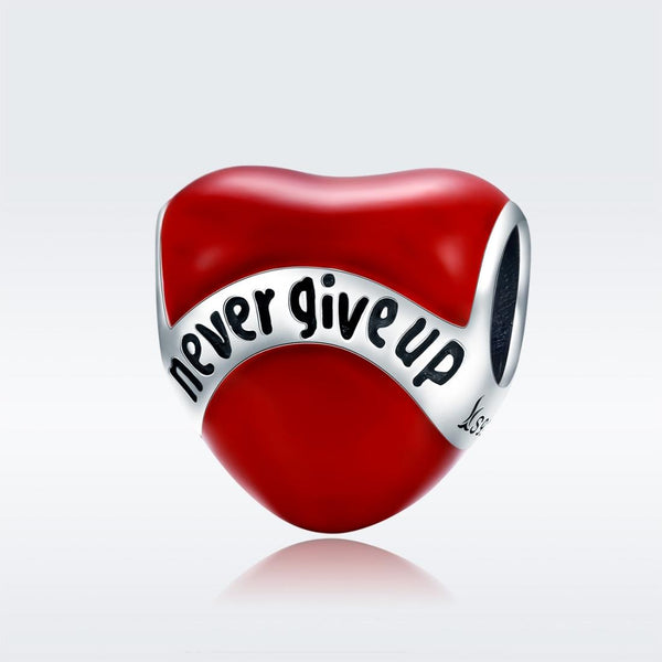 925 Sterling Silver Heart Shaped Beads In Never Give Up Charms & Pendants