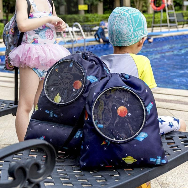 Blue Waterproof Drawstring Beach Bag For Kids Wet & Dry Separation Shoulder Strap Tibetan Backpacks & Bags