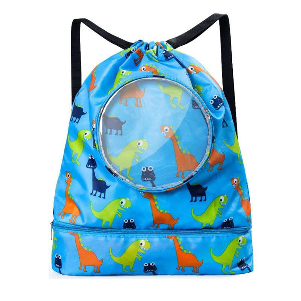 Blue Waterproof Drawstring Beach Bag For Kids Wet & Dry Separation Shoulder Strap Tibetan Backpacks & Bags