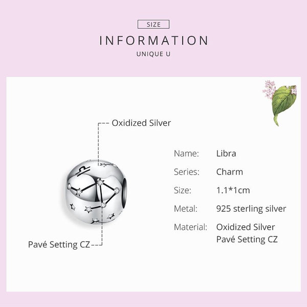 925 Sterling Silver Diy Zodiac Bracelet Beads Libra Style Charms & Pendants