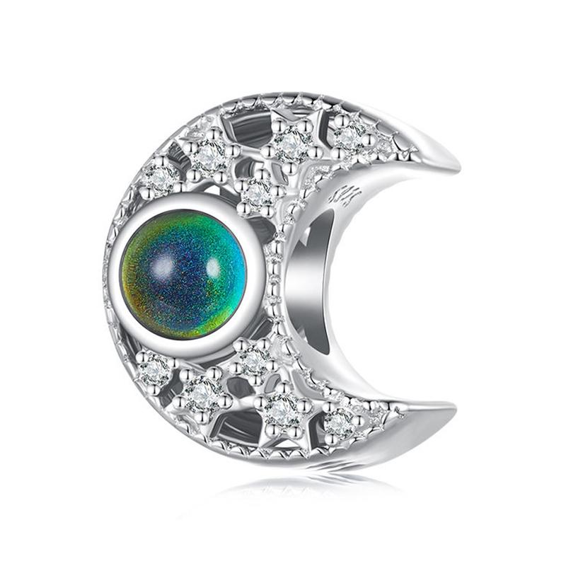 925 Sterling Silver Temperature Sensitive Moon Bead Bracelet Charms & Pendants