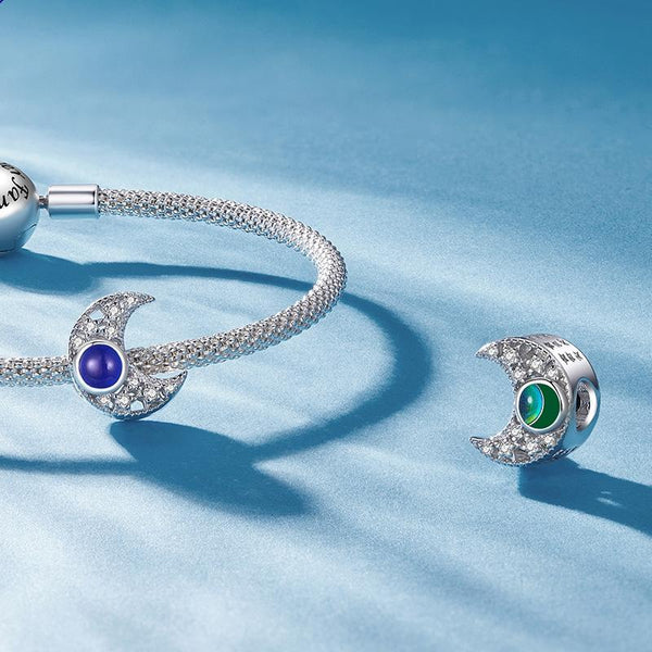 925 Sterling Silver Temperature Sensitive Moon Bead Bracelet Charms & Pendants