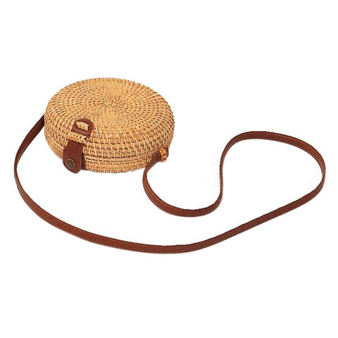 Handmade Round Rattan Bag Vintage Art Beach Diagonal 18X18x6cm Women's Bags & Handbags