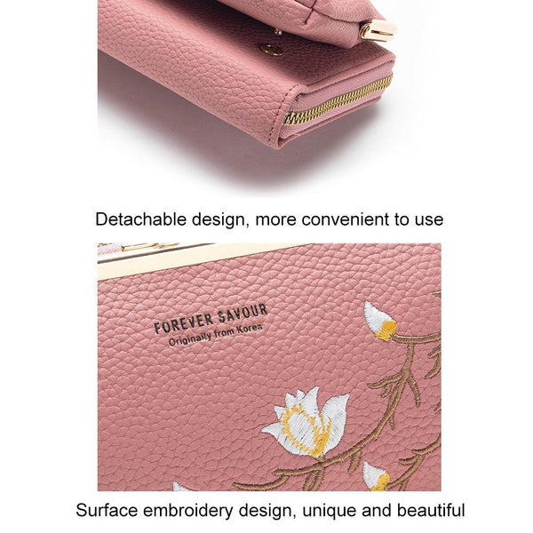 Black Embroidered Crossbody Wallet With Large Capacity Wallets