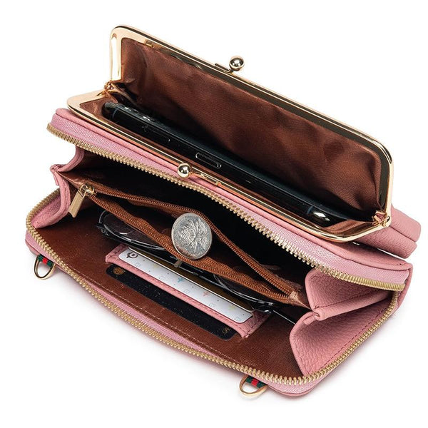 Black Embroidered Crossbody Wallet With Large Capacity Wallets