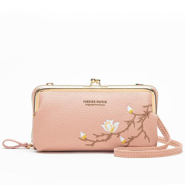 Black Embroidered Crossbody Wallet With Large Capacity Wallets