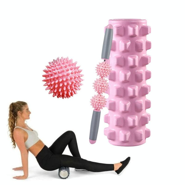3 In 1 Eva Foam Roller Set 45Cm Length Pink Wolf Tooth Foam Rollers