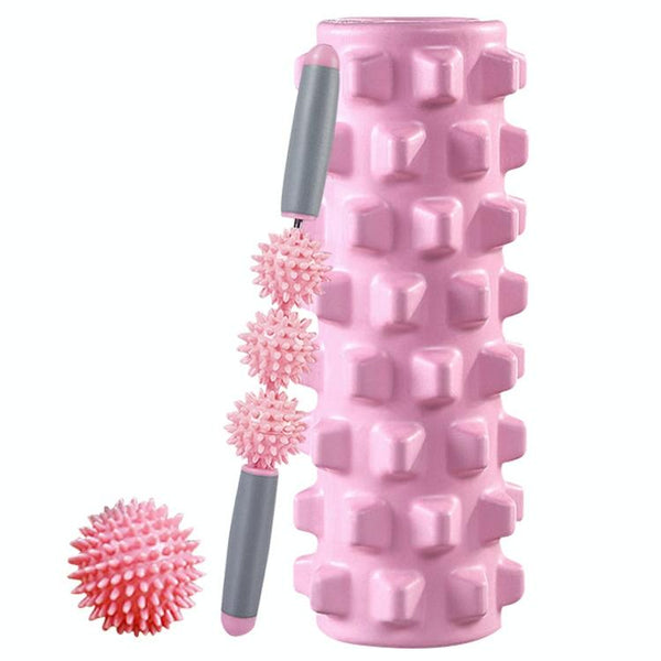 3 In 1 Eva Foam Roller Set 45Cm Length Pink Wolf Tooth Foam Rollers
