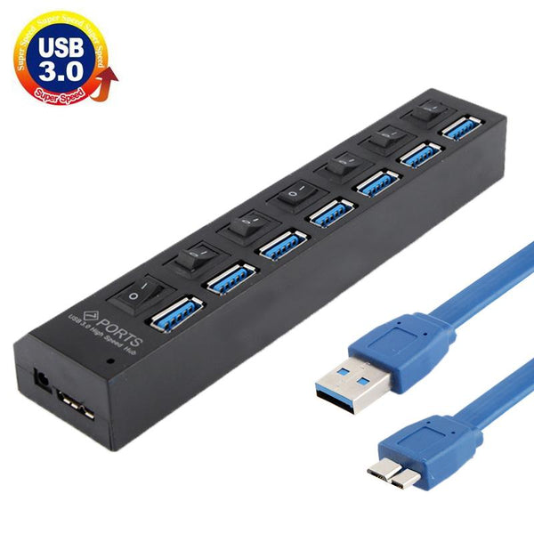 7 Port Usb 3.0 Hub 5Gbps Plug & Play 1Tb Support Black Usb Cables Hubs & Adapters