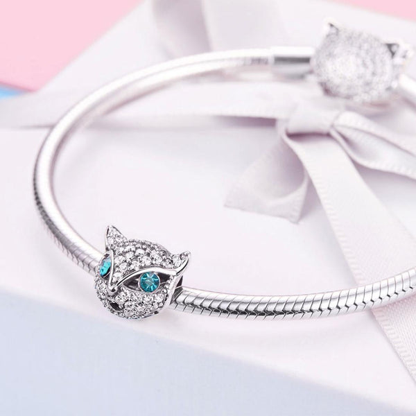925 Sterling Silver Cat Beaded Bracelet With Diamond Star Beads Bracelets