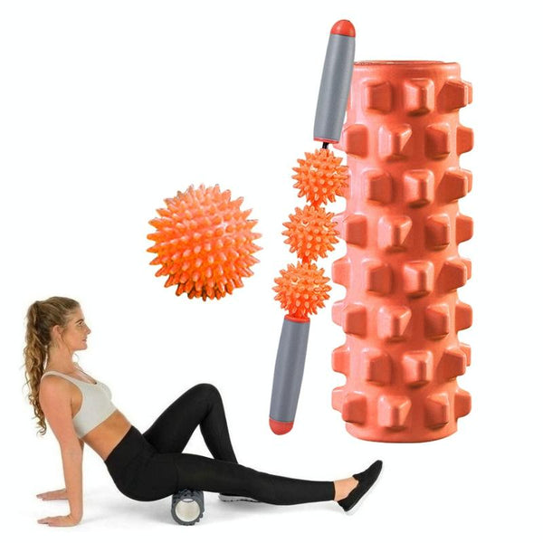 3 In 1 Eva Foam Roller Set For Muscle Relaxation 33Cm Length Orange Foam Rollers