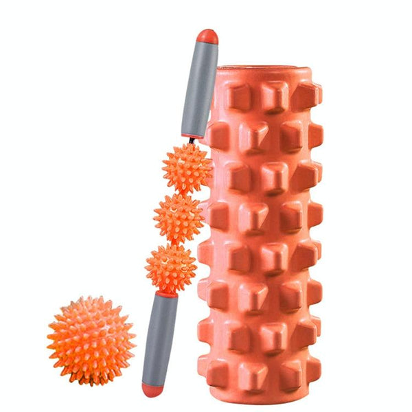 3 In 1 Eva Foam Roller Set For Muscle Relaxation 33Cm Length Orange Foam Rollers