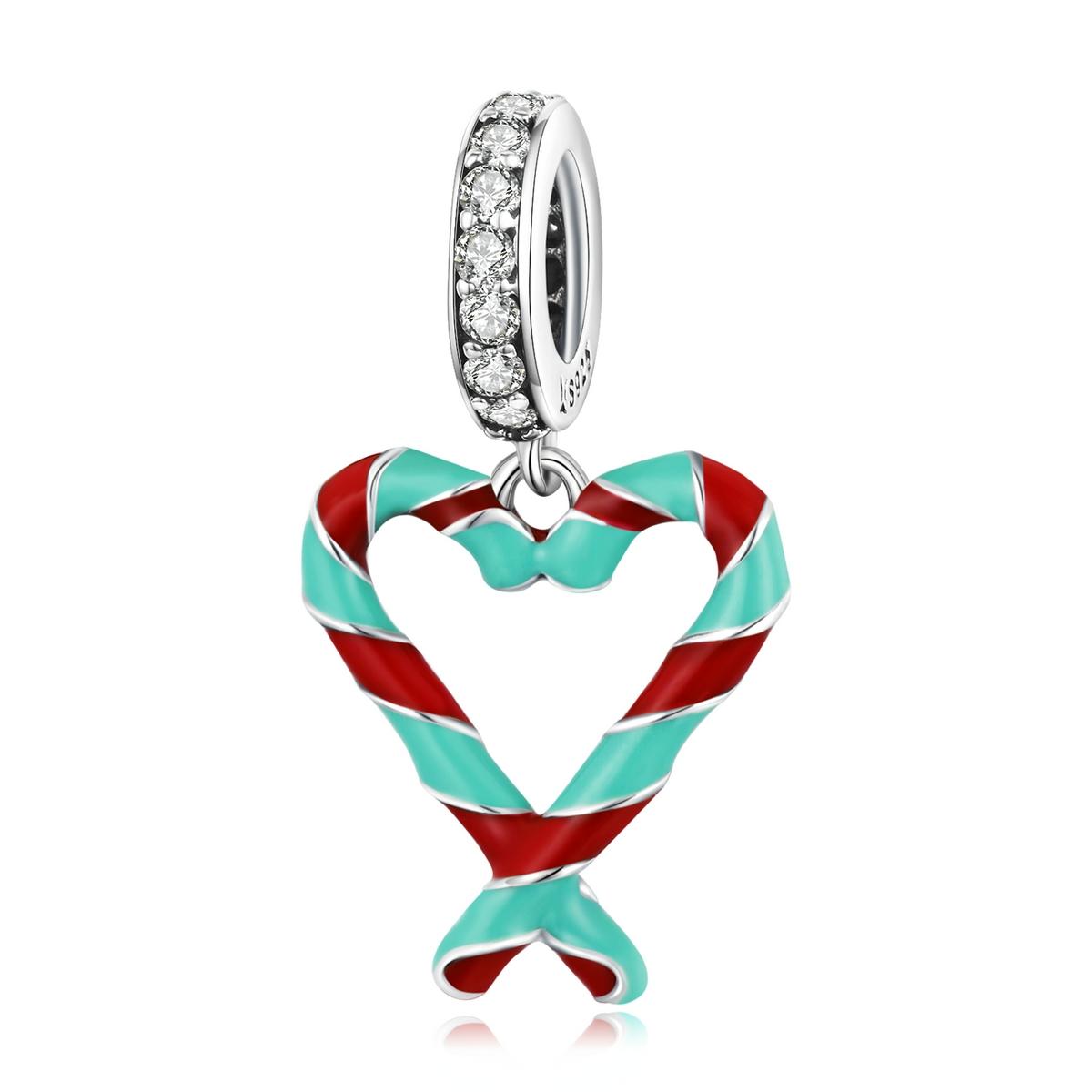 925 Sterling Silver Heart Candy Cane Pendant For Diy Bracelets & Necklaces Necklaces & Pendants