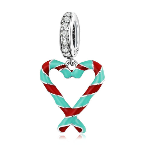 925 Sterling Silver Heart Candy Cane Pendant For Diy Bracelets & Necklaces Necklaces & Pendants