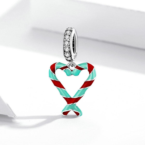 925 Sterling Silver Heart Candy Cane Pendant For Diy Bracelets & Necklaces Necklaces & Pendants