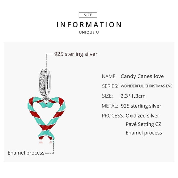 925 Sterling Silver Heart Candy Cane Pendant For Diy Bracelets & Necklaces Necklaces & Pendants
