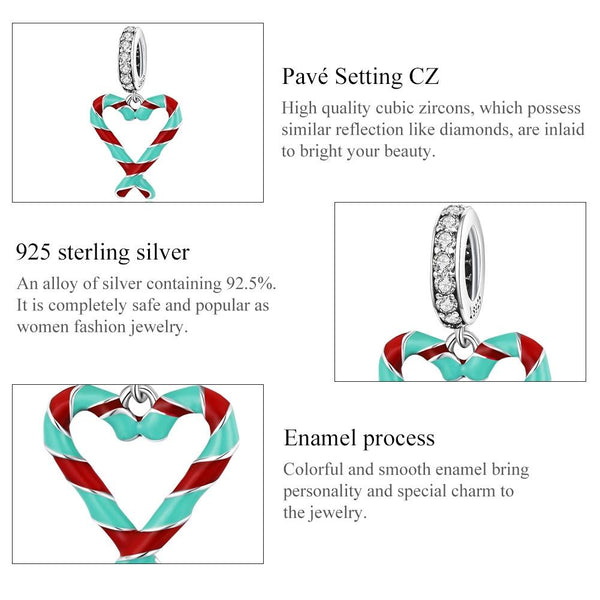 925 Sterling Silver Heart Candy Cane Pendant For Diy Bracelets & Necklaces Necklaces & Pendants