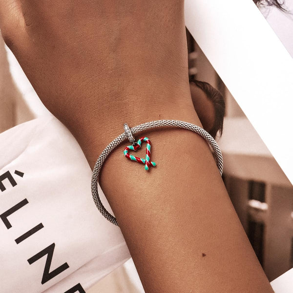 925 Sterling Silver Heart Candy Cane Pendant For Diy Bracelets & Necklaces Necklaces & Pendants