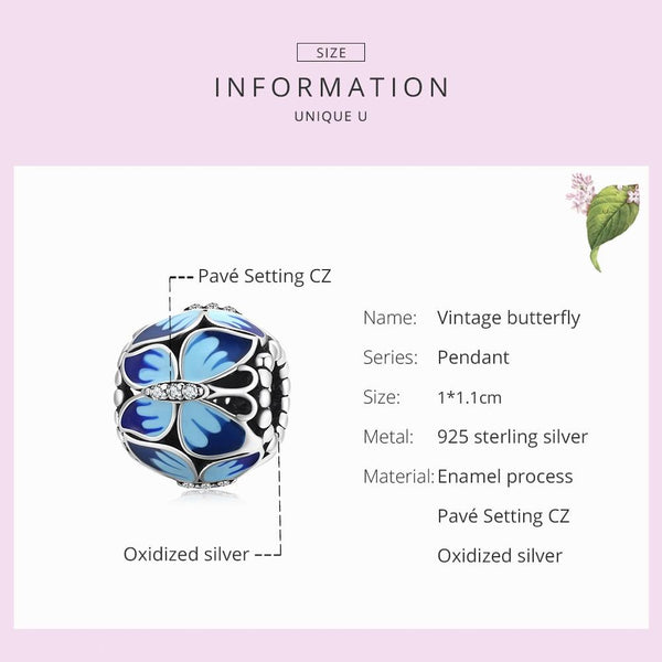 Veile Studios 925 Sterling Silver Vintage Butterfly Beads For Diy Bracelets & Necklaces Charms & Pendants