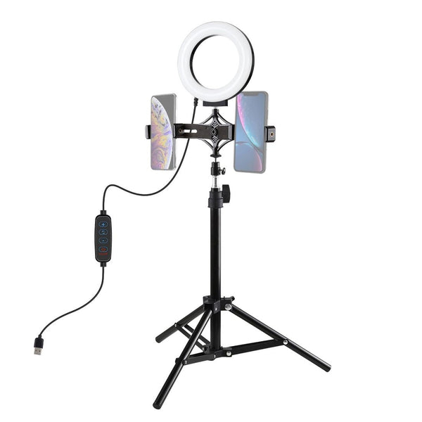 Live Broadcast Dual Phone Bracket With 70Cm Tripod & 6.2 Inch 16Cm Led Ring Light Kit Mounts & Holders