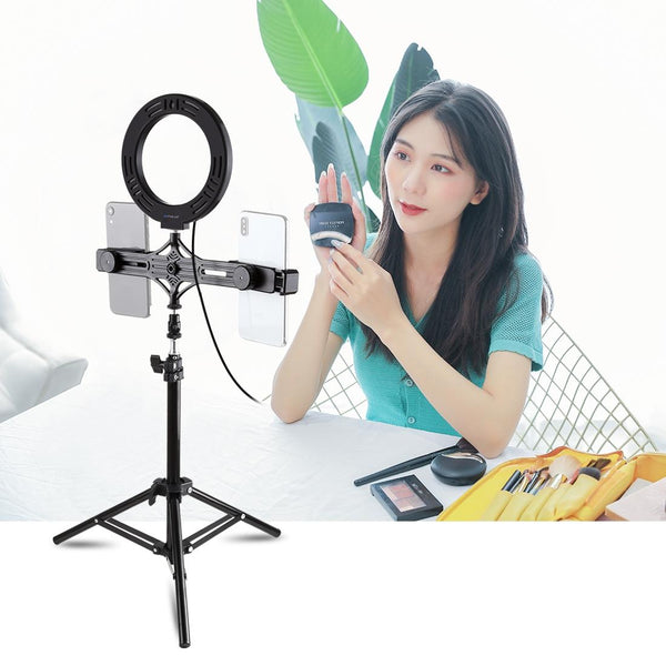 Live Broadcast Dual Phone Bracket With 70Cm Tripod & 6.2 Inch 16Cm Led Ring Light Kit Mounts & Holders